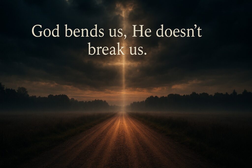 God bends us He doesn’t break us Catholic image symbolizing grace after failure